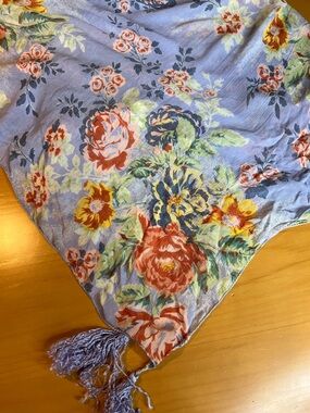Y2K April Cornell Dusty Lavender Floral Scarf with Coral and Yellow Blooms